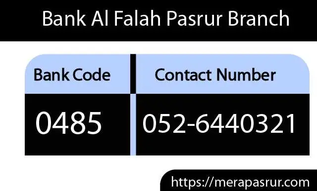 Bank Al Falah Pasrur Branch with code and contact number