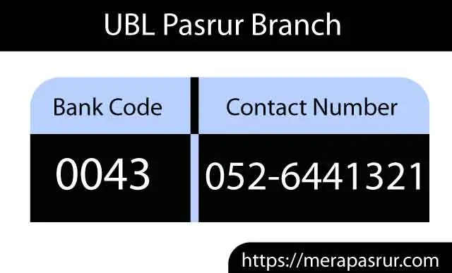 Ubl pasrur branch code contact number with code and contact number