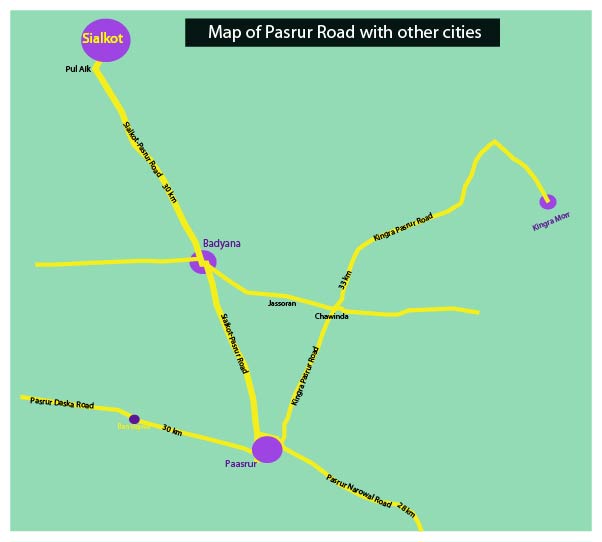 Map of Pasrur Road from different cities