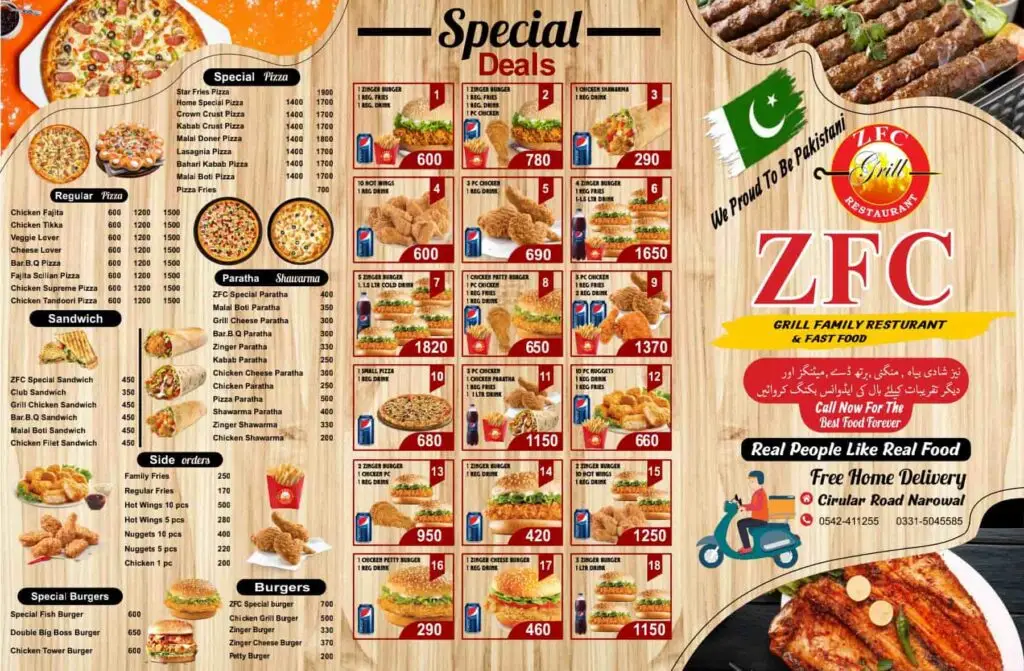 ZFC Narowal menu page 1